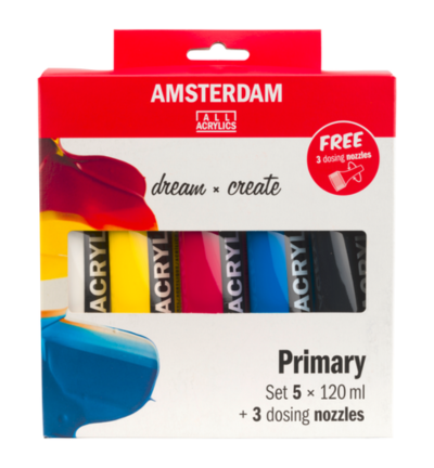 AMSTERDAM Standard Series acrylverf primaire set | 5 x 120 ml + 3 doseertuiten