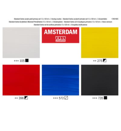 AMSTERDAM Standard Series acrylverf primaire set | 5 x 120 ml + 3 doseertuiten
