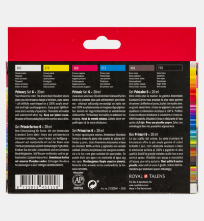 AMSTERDAM Standard Series acrylverf primaire set | 5 x 120 ml + 3 doseertuiten